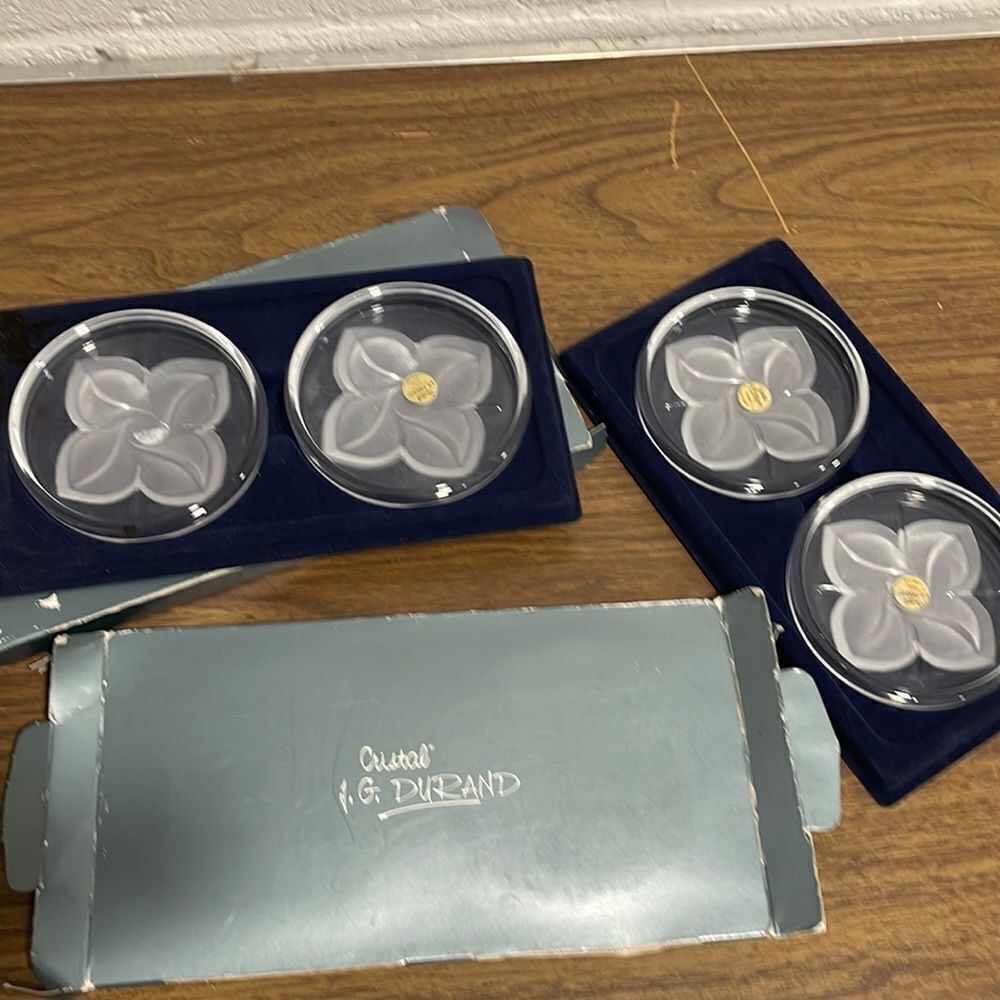 J G Durand French Crystal Coaster Set of 4